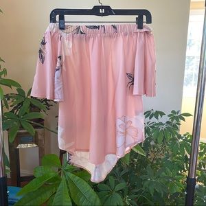 Pink Off the Shoulder Floral Short Sleeve Top